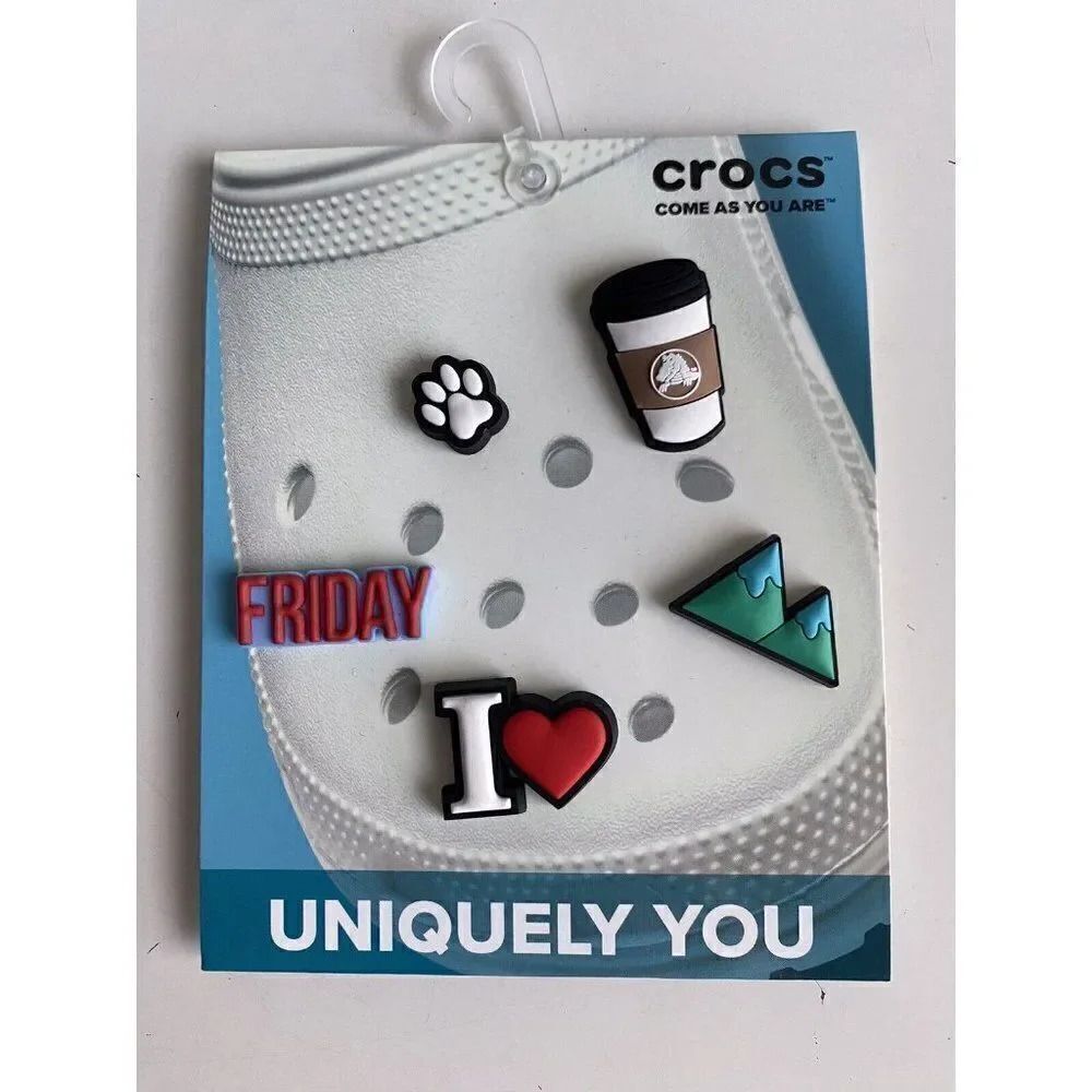 Crocs Jibbitz Shoe Charms Things I Love 5 Pack Friday Coffee Dog Paw Mountain